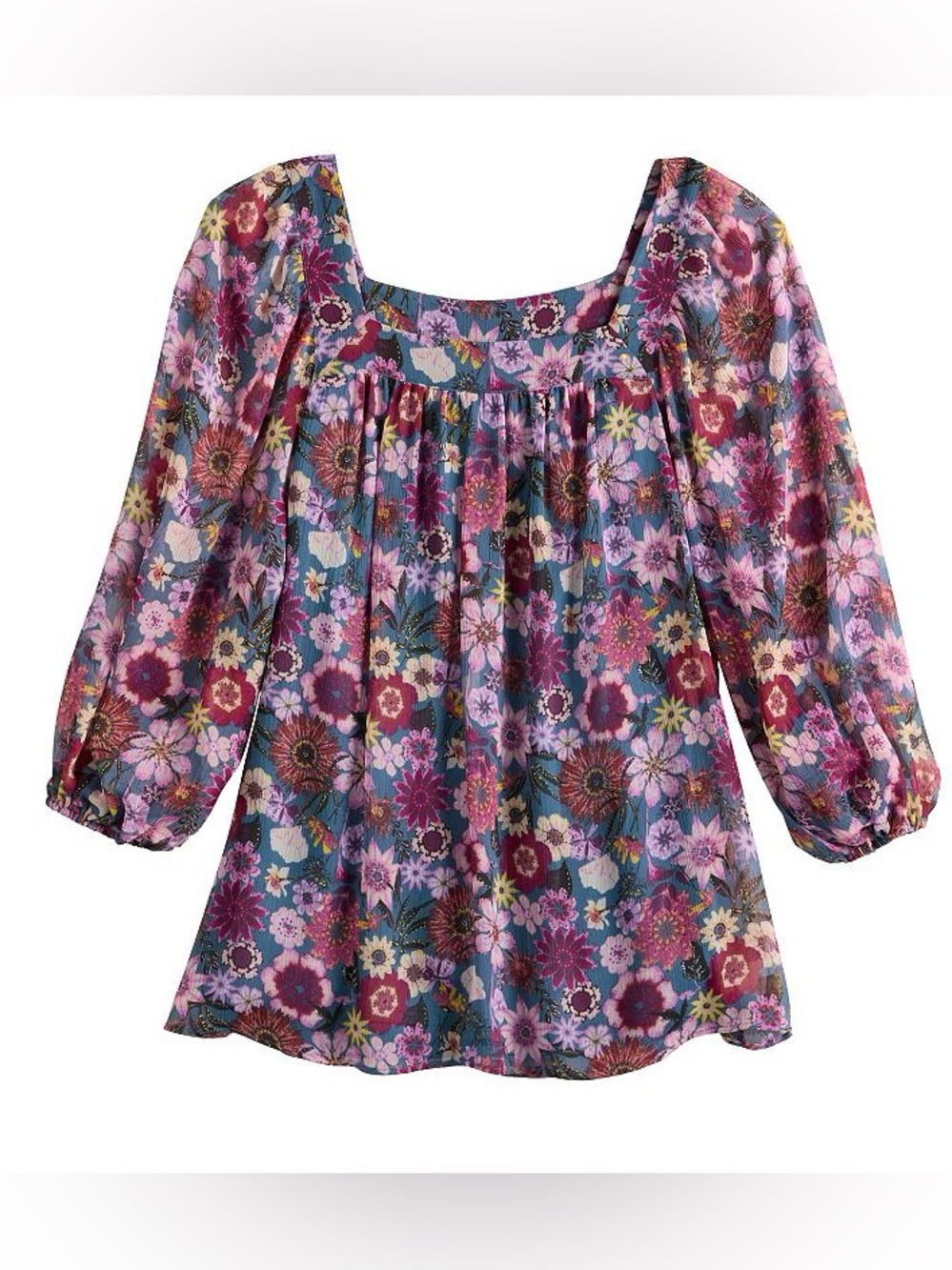 LC Lauren Conrad Floral Peasant Blouse M Romantic Cottagecore Prairie Boho Top